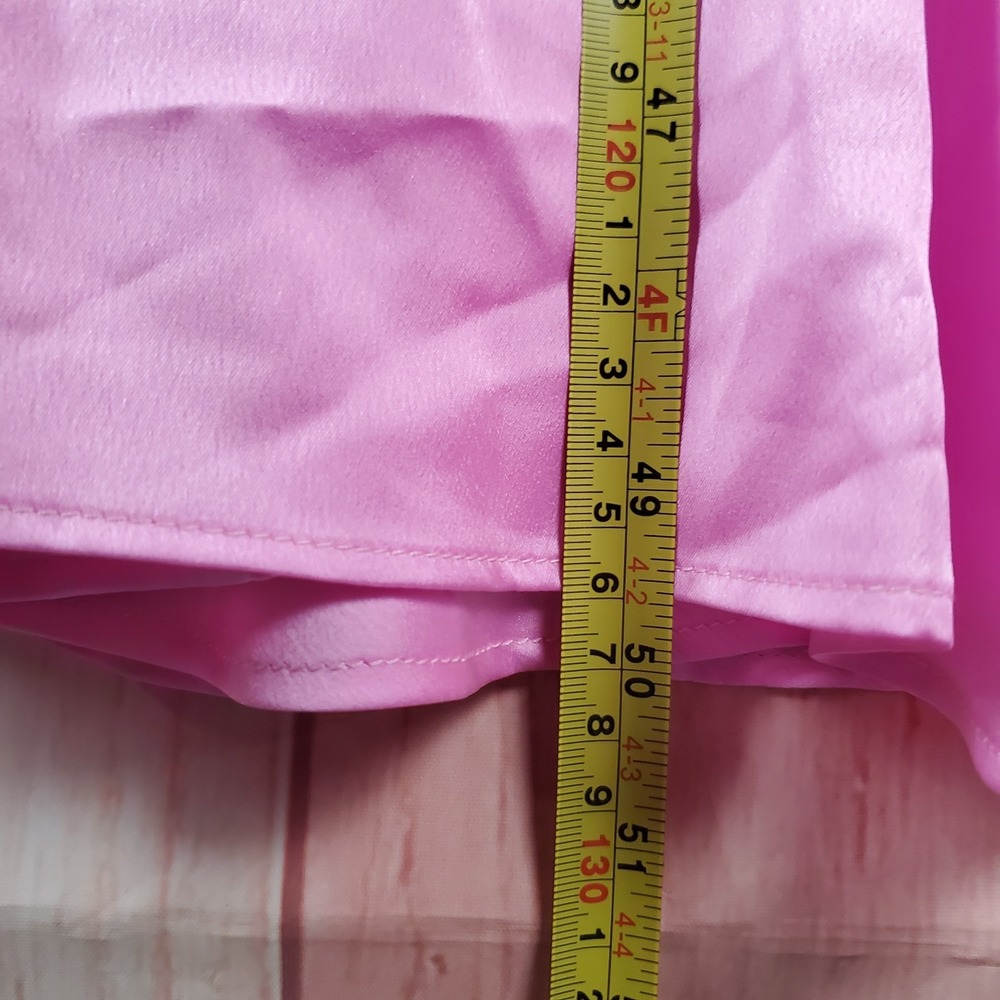 Show Me Your Mumu Midi A Line Dress Womens Medium Pink Satin Smocked Side Slit - Picture 8 of 10
